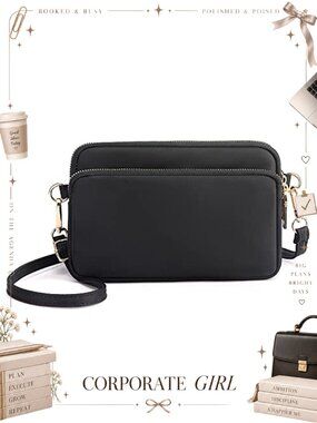 WITERY Water-Resistant Nylon Multi Zipper Crossbody Bag Adjustable Strap